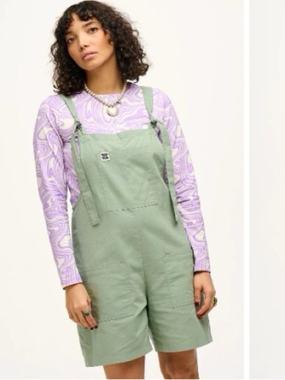 NWT Lucy & Yak Cotton Dungaree Shorts in Green Bay